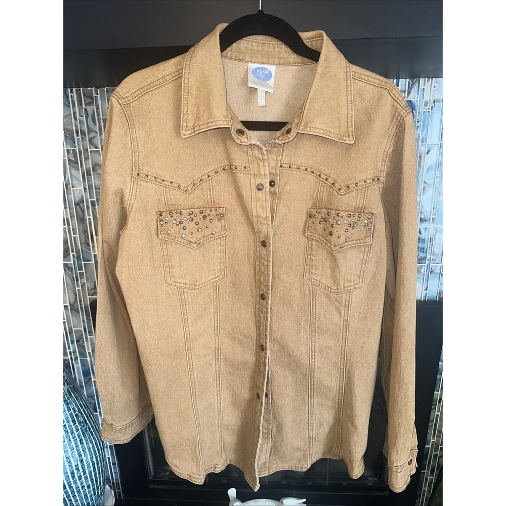 Ladies Diane Gilman gold studded long sleeve button down pant suit size 1X